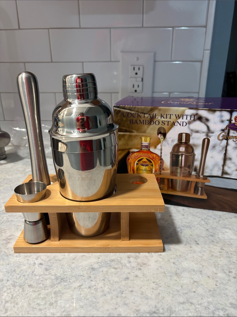 Cocktail Shaker Set with Bamboo Stand